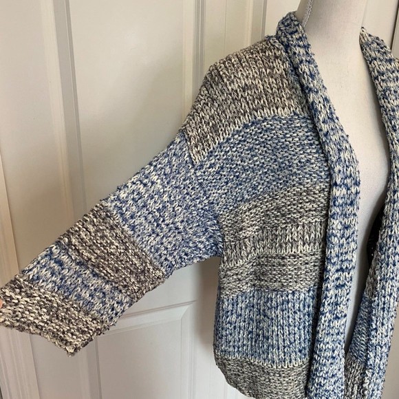 Vince Blue Grey Marled Cardigan Sweater Knit Open Front Wool Blend Striped XS/S - Picture 4 of 9